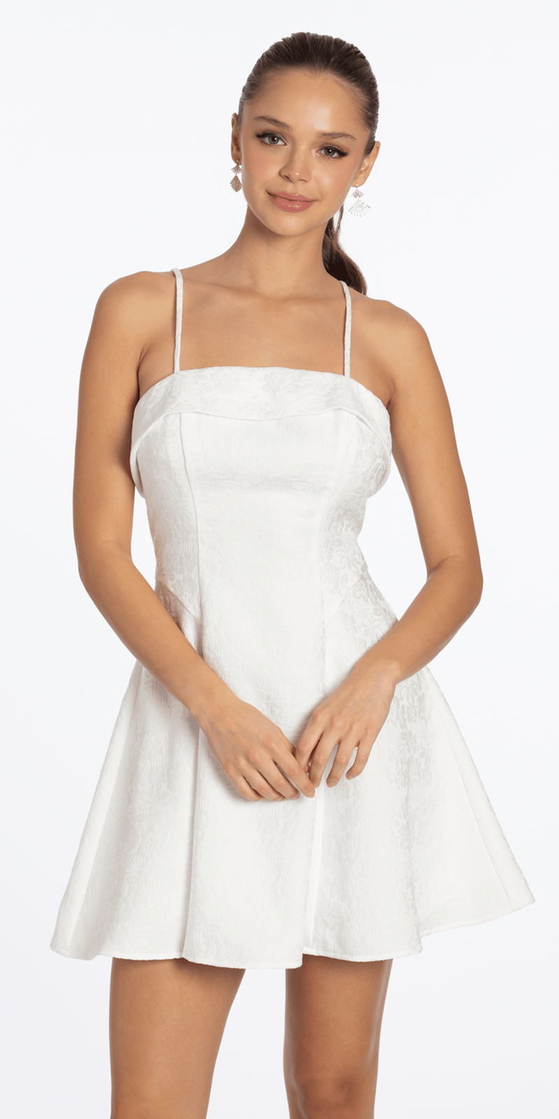 off-white/size/s/Camille La Vie/Floral Jacquard Foldover Square Neck Skater Dress/front