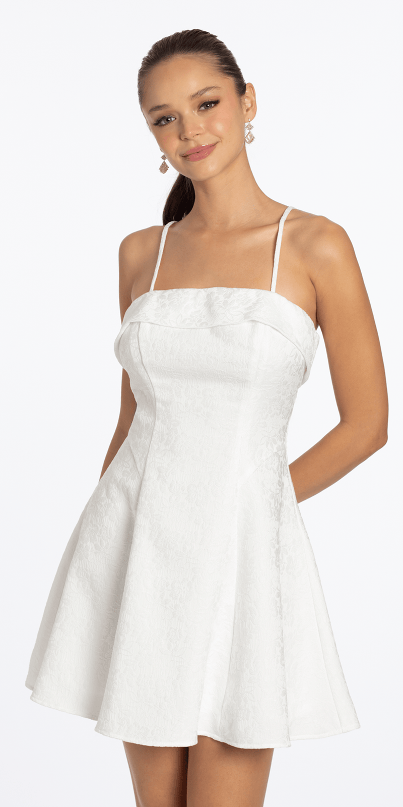 off-white/size/s/Camille La Vie/Floral Jacquard Foldover Square Neck Skater Dress/front alt