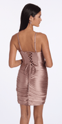 tan/size/s/missy/Camille La Vie/Strappy Back Stretch Glitter Satin Corset Bodycon Dress/back