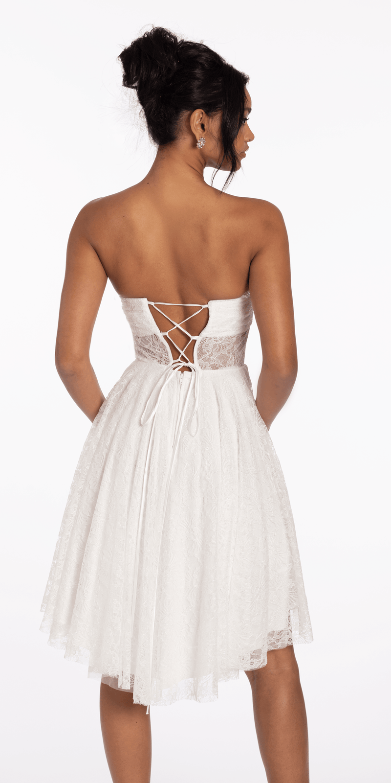 Strapless Lace Corset Fit and Flare Dress Image 4