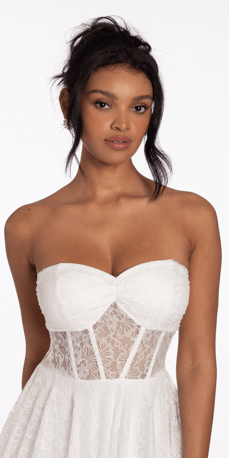 Strapless Lace Corset Fit and Flare Dress Image 2