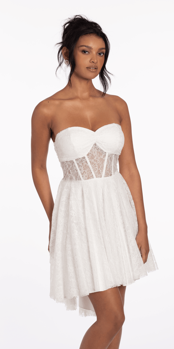 Strapless Lace Corset Fit and Flare Dress Image 1