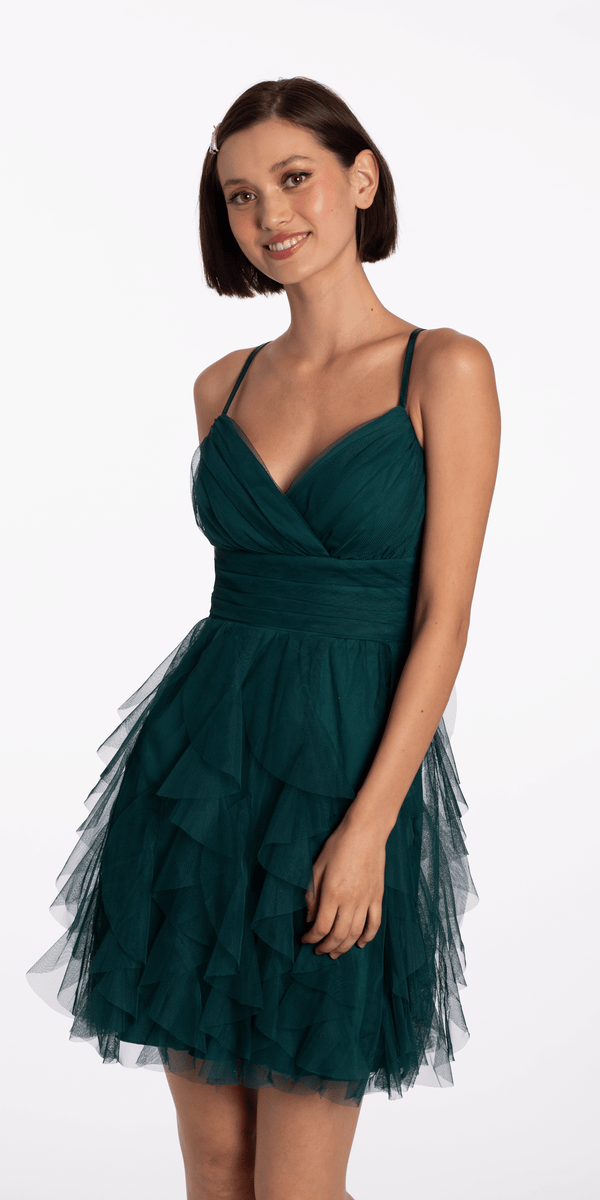 emerald/size/4/ missy/Camille La Vie/Pleated Mesh Sweetheart Lace Up Back Fit and Flare Dress/front alt