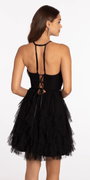 black/size/4/missy/Camille La Vie/Mesh Plunge Fit and Flare Dress with Pearl Waist Detail /back alt