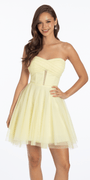 Strapless Mesh Corset Fit and Flare Dress with Twist Bodice Image 1