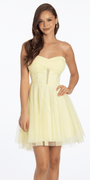 Strapless Mesh Corset Fit and Flare Dress with Twist Bodice Image 3