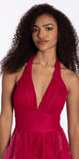 raspberry/size/4/missy/Camille La Vie/Camille La Vie/ Ombre Glitter Mesh Halter Fit and Flare Dress/close up