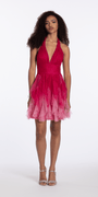 raspberry/size/4/missy/Camille La Vie/Camille La Vie/ Ombre Glitter Mesh Halter Fit and Flare Dress/front alt