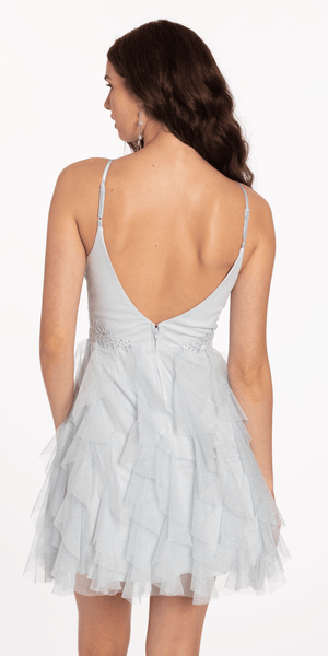 Plunging Glitter Cascade Fit and Flare Dress with Lace Bodice Image 4