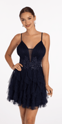 Glitter Illusion Tiered Plunge Fit and Flare Dress Image 1