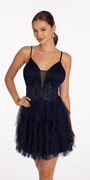Glitter Illusion Tiered Plunge Fit and Flare Dress Image 3