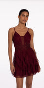 Glitter Illusion Tiered Plunge Fit and Flare Dress Image 1