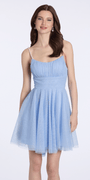 Camille La Vie Glitter Mesh Scoop Neck Fit and Flare Dress with Pearl Straps junior / 4 / periwinkle