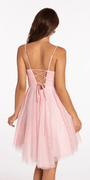 Glitter Mesh Scoop Neck Fit and Flare Dress with Pearl Straps Image 6