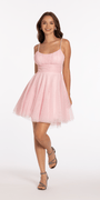 Glitter Mesh Scoop Neck Fit and Flare Dress with Pearl Straps Image 4