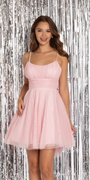 Glitter Mesh Scoop Neck Fit and Flare Dress with Pearl Straps Image 1