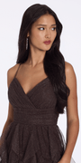 Camille La Vie Lace Up Back Tiered Glitter Mesh Fit and Flare Dress