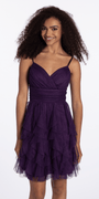 grape/size/4/missy/Camille La Vie/ Lace Up Back Tiered Glitter Mesh Fit and Flare Dress/front 2