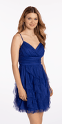 Lace Up Back Tiered Glitter Mesh Fit and Flare Dress Image 6