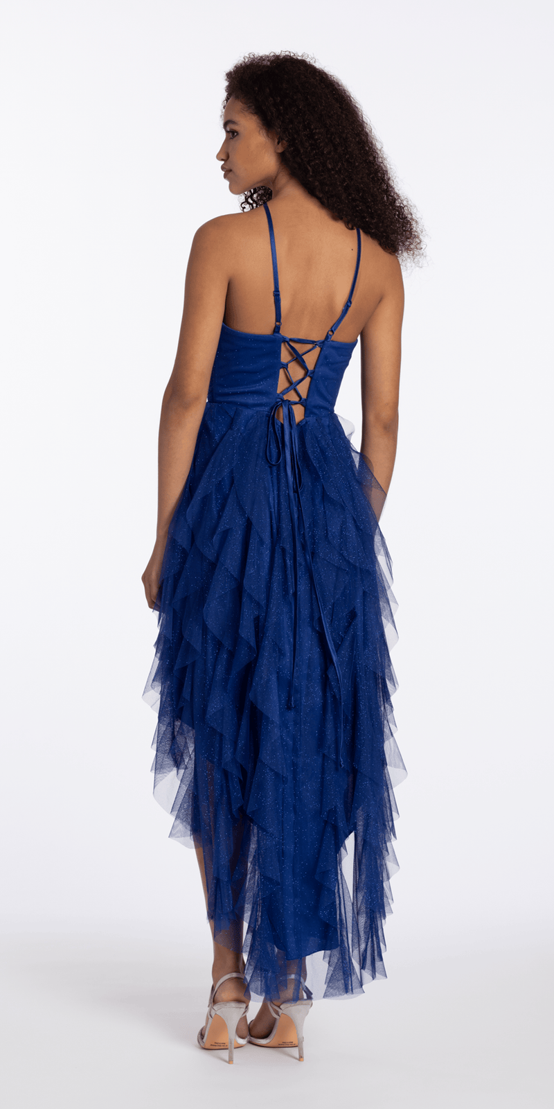 Camille La Vie Sweetheart Glitter Mesh Corset High Low Dress