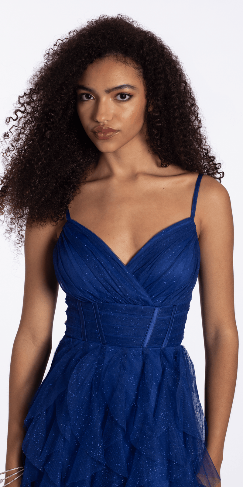 Camille La Vie Sweetheart Glitter Mesh Corset High Low Dress