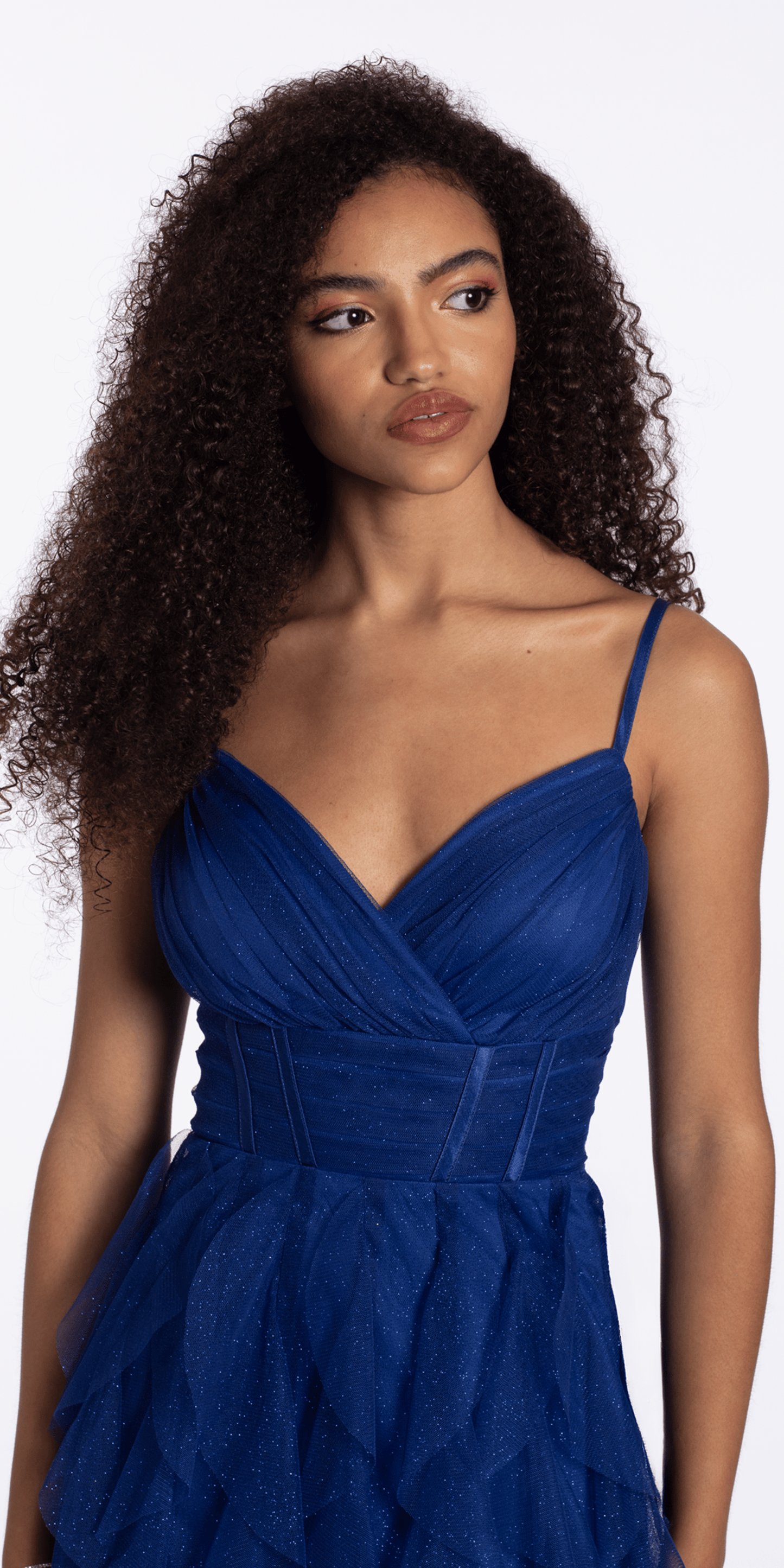 Camille La Vie Sweetheart Glitter Mesh Corset High Low Dress