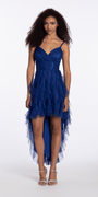Camille La Vie Sweetheart Glitter Mesh Corset High Low Dress junior / 4 / royal-blue