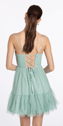 Glitter Mesh Fit and Flare Dress with Ruffle Hem Image 3