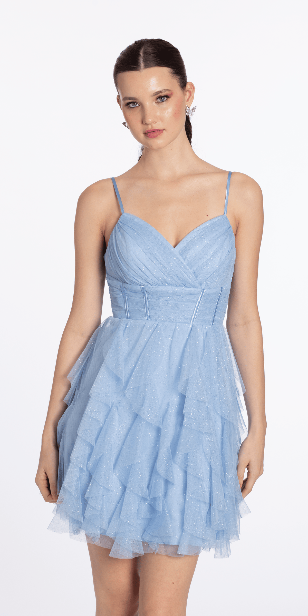 slim fit dress slacks Beckie Fold Over Detail Flared Dress, Light Blue – Jolie Moi Retail main image 1