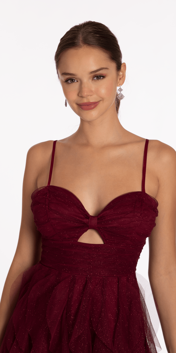 Sweetheart Glitter Mesh High-Low Dress with Peek-a-Boo Bodice Image 2