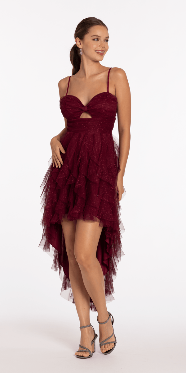 Sweetheart Glitter Mesh High-Low Dress with Peek-a-Boo Bodice Image 3
