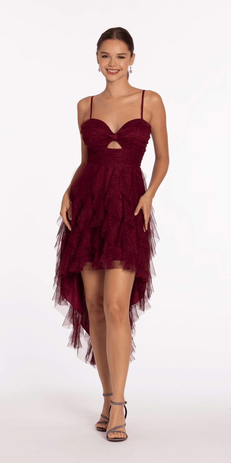 Sweetheart Glitter Mesh High-Low Dress with Peek-a-Boo Bodice Image 1
