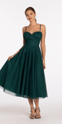 Glitter Mesh Sweetheart  Pleated Tea Length Dress Image 1