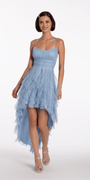 Glitter Mesh Strappy Lace Up Back High Low Dress Image 1