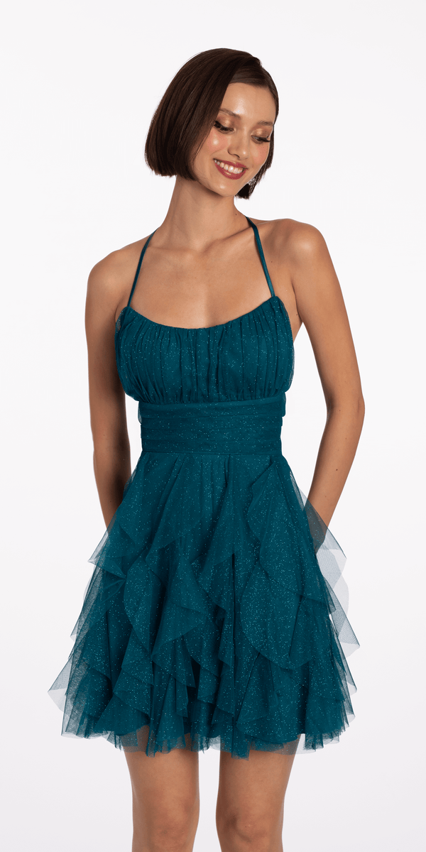 Scoop Neck Glitter Fit and Flare Dress with Tendrils - Camille La Vie
