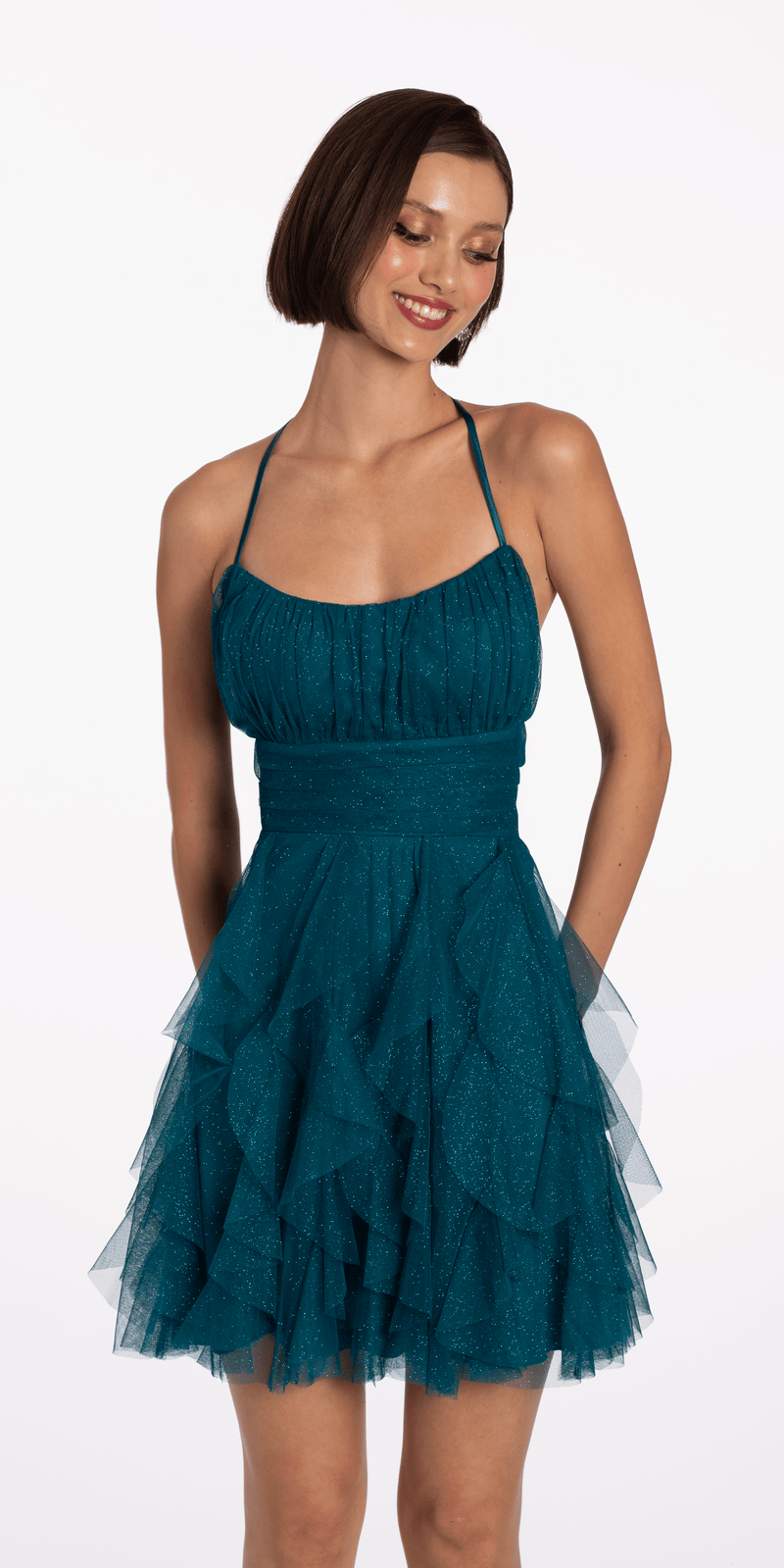 Scoop Neck Glitter Fit and Flare Dress with Tendrils Junior / 10 / Teal Scoop Neck Glitter Fit and Flare Dress with Tendrils Junior / 10 / Teal