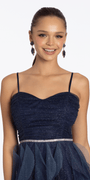 navy/size/4/ missy/Camille La Vie/Strappy Back Ombre Glitter Mesh A Line Dress with Rhinestone Detail/close up