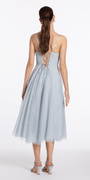 Glitter Mesh Corset Tea Length Dress with Pearl Waist Image 3