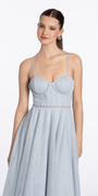 Glitter Mesh Corset Tea Length Dress with Pearl Waist Image 2