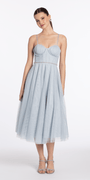 Glitter Mesh Corset Tea Length Dress with Pearl Waist Image 1