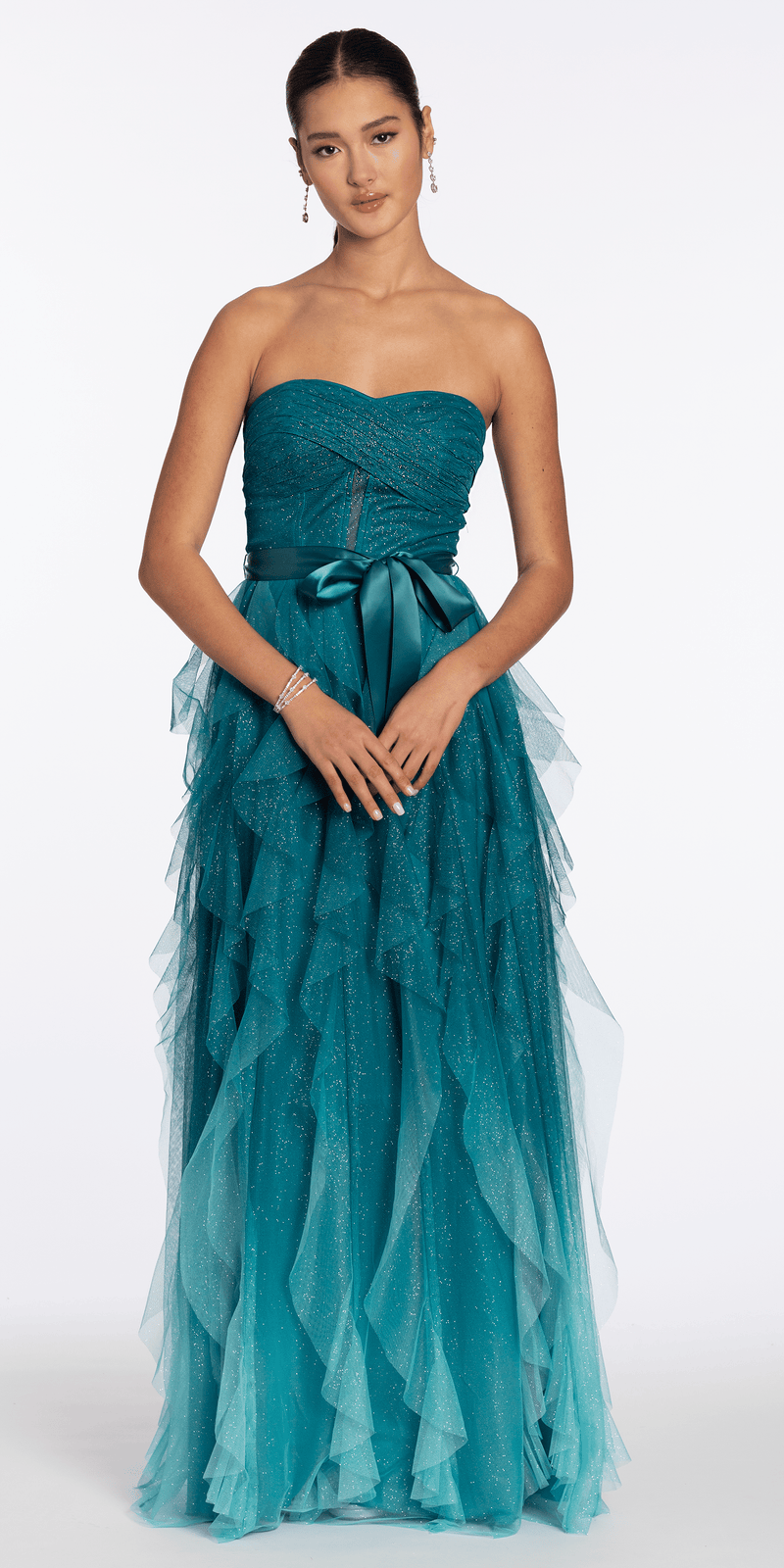 slim fit dress slacks Strapless Glitter Mesh Ombre A Line Dress with Tendrils – Camille La Vie