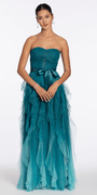 teal/ size/4/missy/Camille La Vie/Strapless Glitter Mesh Ombre A Line Dress with Tendrils /front alt