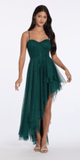 Camille La Vie Strappy Back Glitter Mesh Sweetheart Corset High-Low Dress