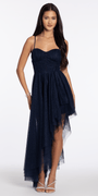 navy/size/4/missy/Camille La Vie/Strappy Back Glitter Mesh Sweetheart Corset High-Low Dress /front