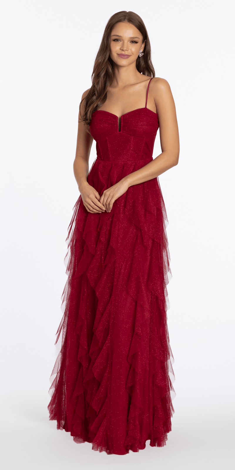 Lace Up Back Glitter Mesh Corset A Line Dress with Tendrils Image 1