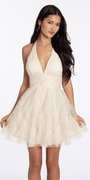 maize/size/4/missy/ Camille La Vie/Glitter Mesh Halter Fit and Flare Dress with Embroidered Waist /front  alt