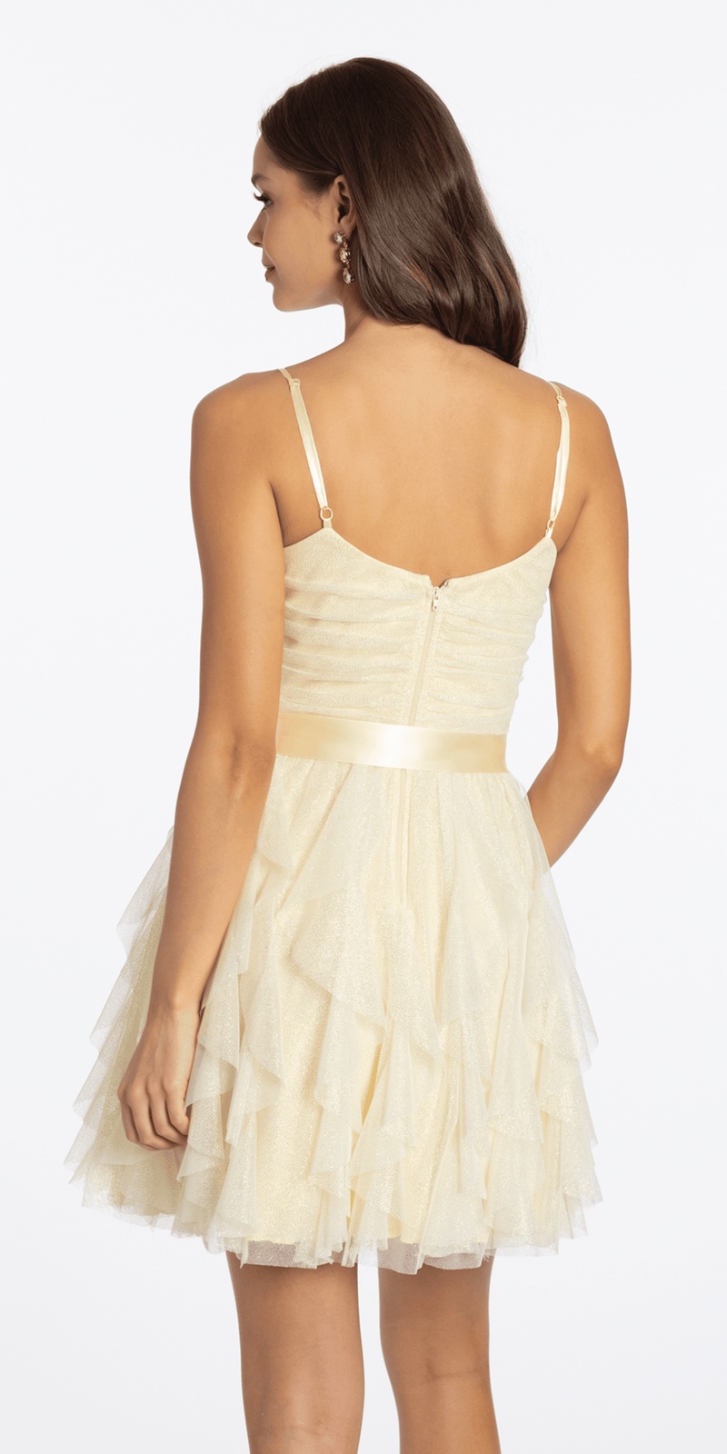 Glitter Mesh Corset Fit and Flare Dress with Satin Tie junior / 12 / light-blue