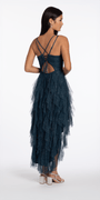 teal/size/2/missy/Camille La Vie/Strappy Back Glitter Mesh High Low Dress with Tendrils/back