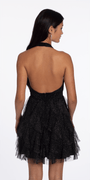 black-silver/size/2/missy/Camille La Vie/Glitter Mesh Halter Fit and Flare Dress with Tendrils/back