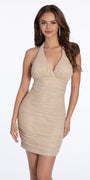 Glitter Knit Ruched Halter Bodycon Dress Image 1